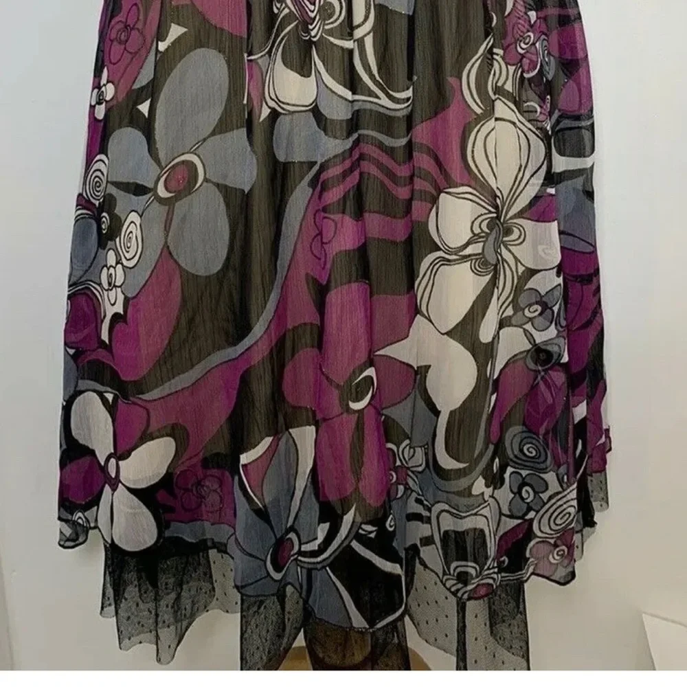 Lucy Collection Floral Midi Dress Purple Straps Black Mix Floaty V-Neck UK12 - Picture 12 of 14